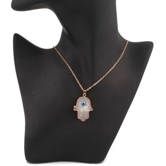 Hamsa Hand Evil Eye Druzy Necklace - Picture 3 of 3